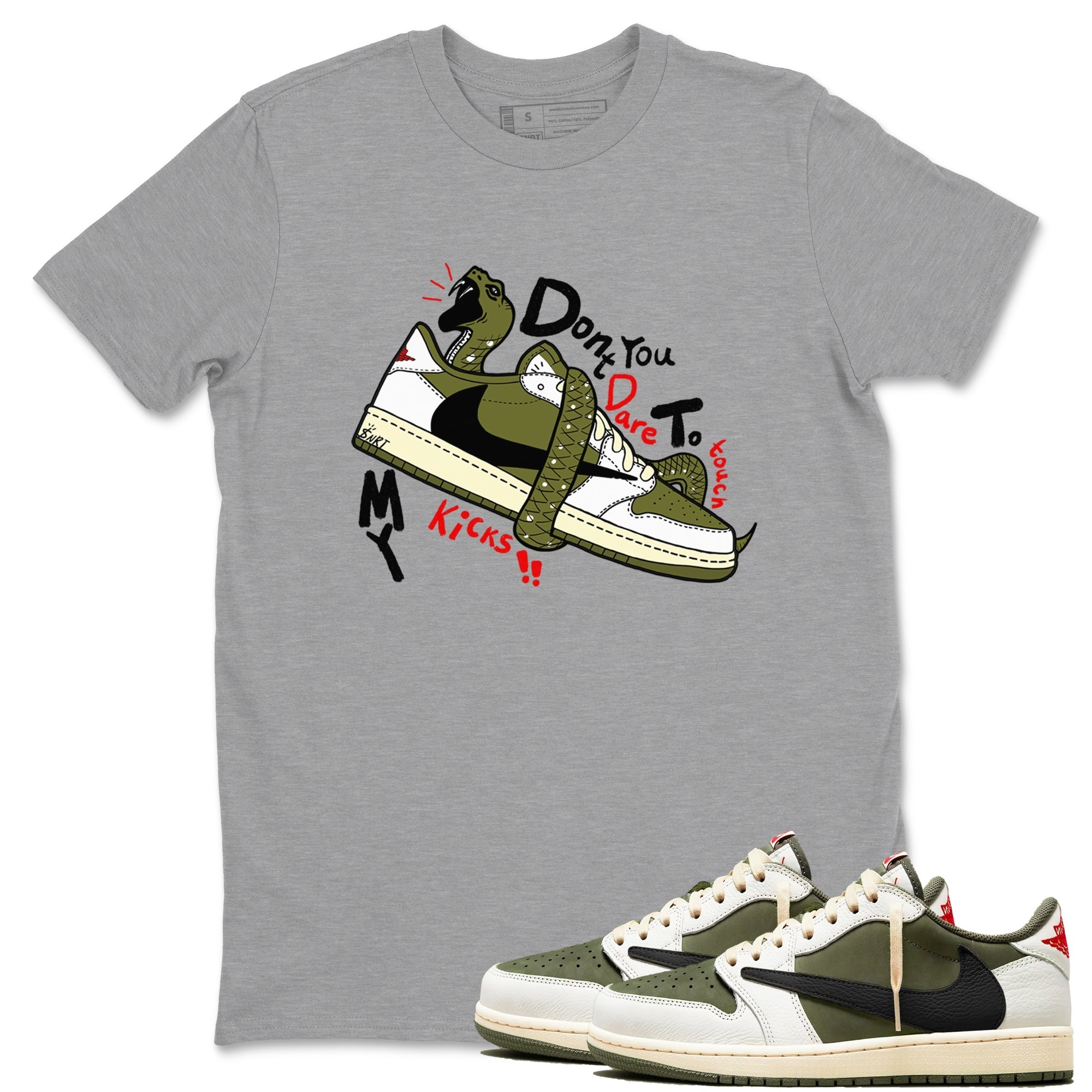 Don't Touch My Kicks snkmatch Tees - Air Jordan 1 Travis Scott Medium Olive