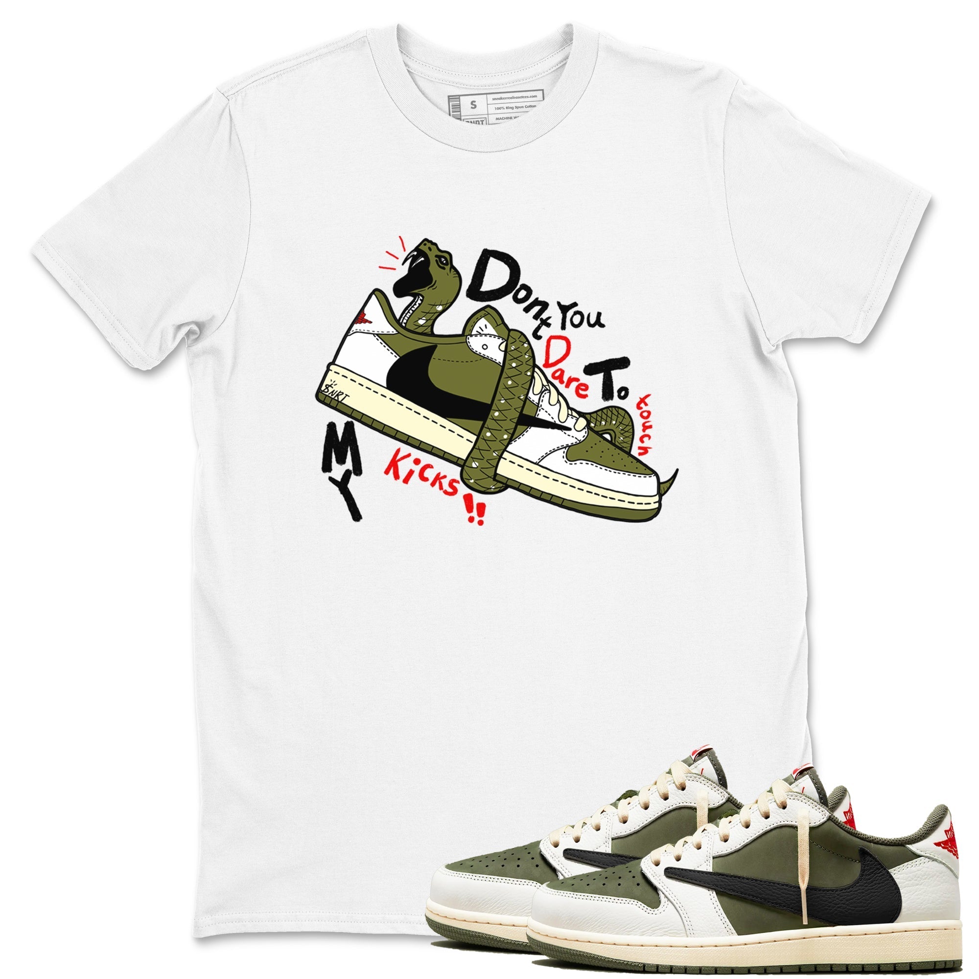 Don't Touch My Kicks snkmatch Tees - Air Jordan 1 Travis Scott Medium Olive