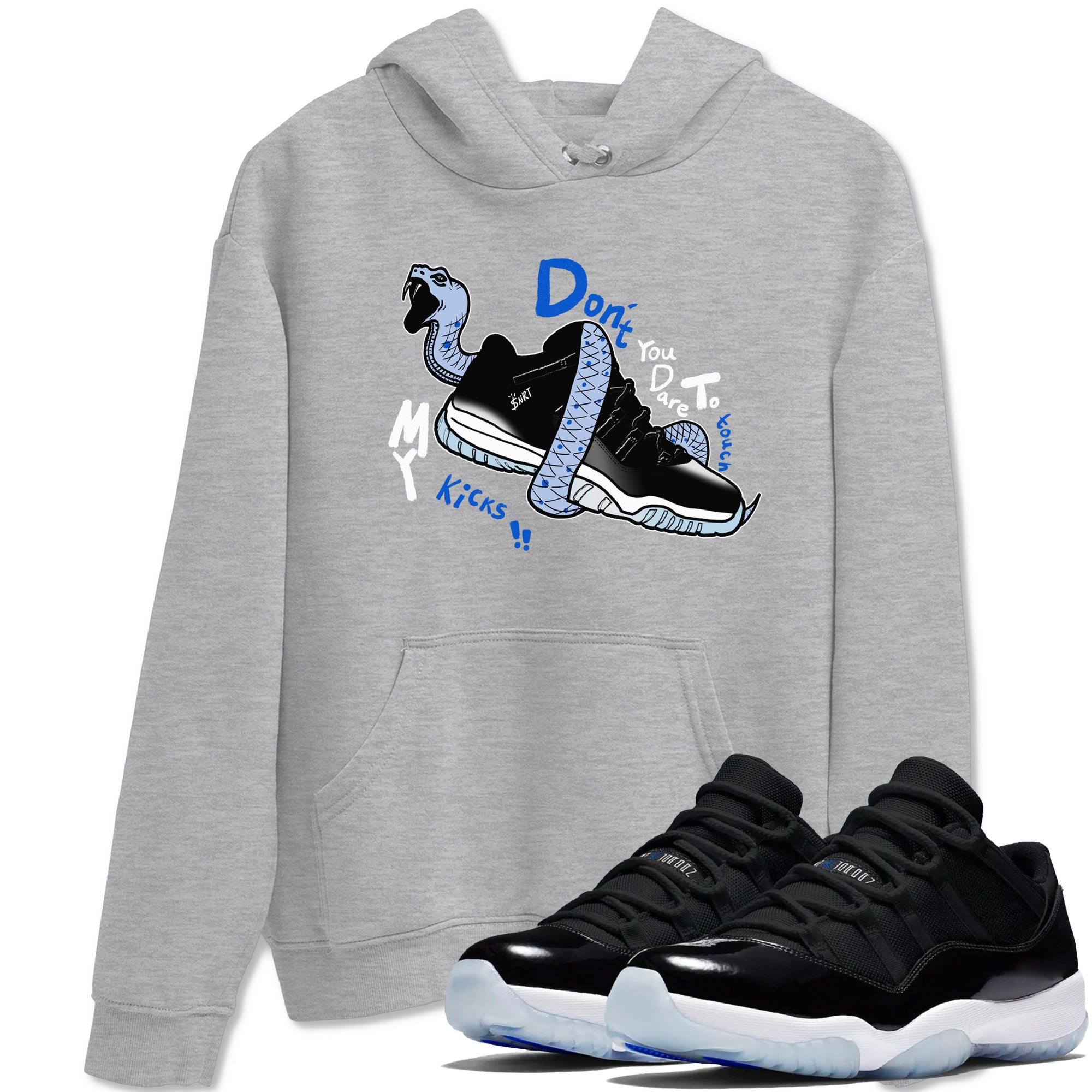 Don't Touch My Kicks snkmatch Tees - Air Jordan 11 Black and Varsity Royal