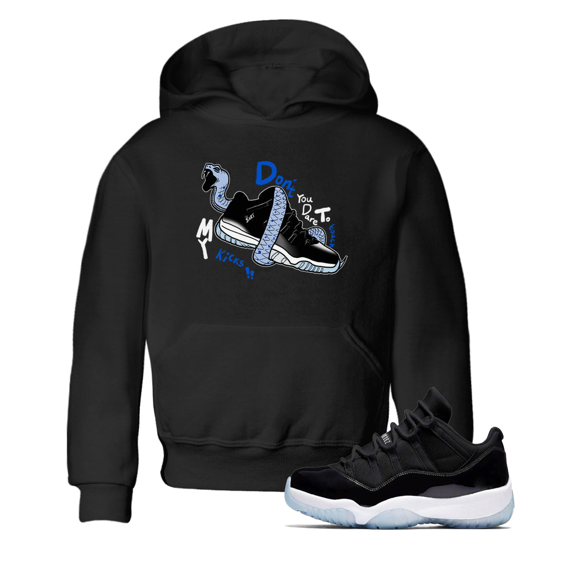 Don't Touch My Kicks snkmatch Tees Kids - Air Jordan 11 Black and Varsity Royal