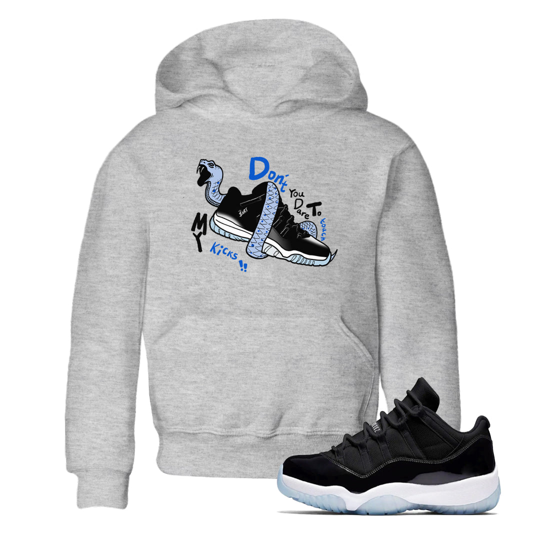 Don't Touch My Kicks snkmatch Tees Kids - Air Jordan 11 Black and Varsity Royal