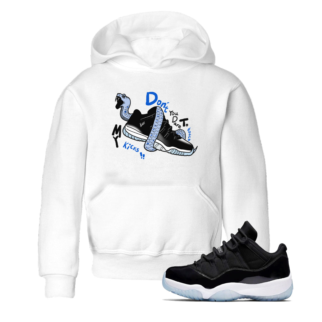Don't Touch My Kicks snkmatch Tees Kids - Air Jordan 11 Black and Varsity Royal