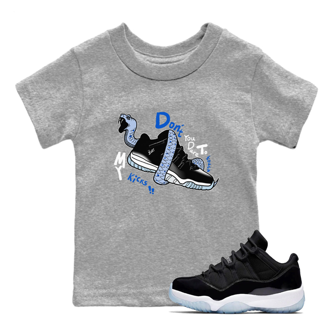 Don't Touch My Kicks snkmatch Tees Kids - Air Jordan 11 Black and Varsity Royal
