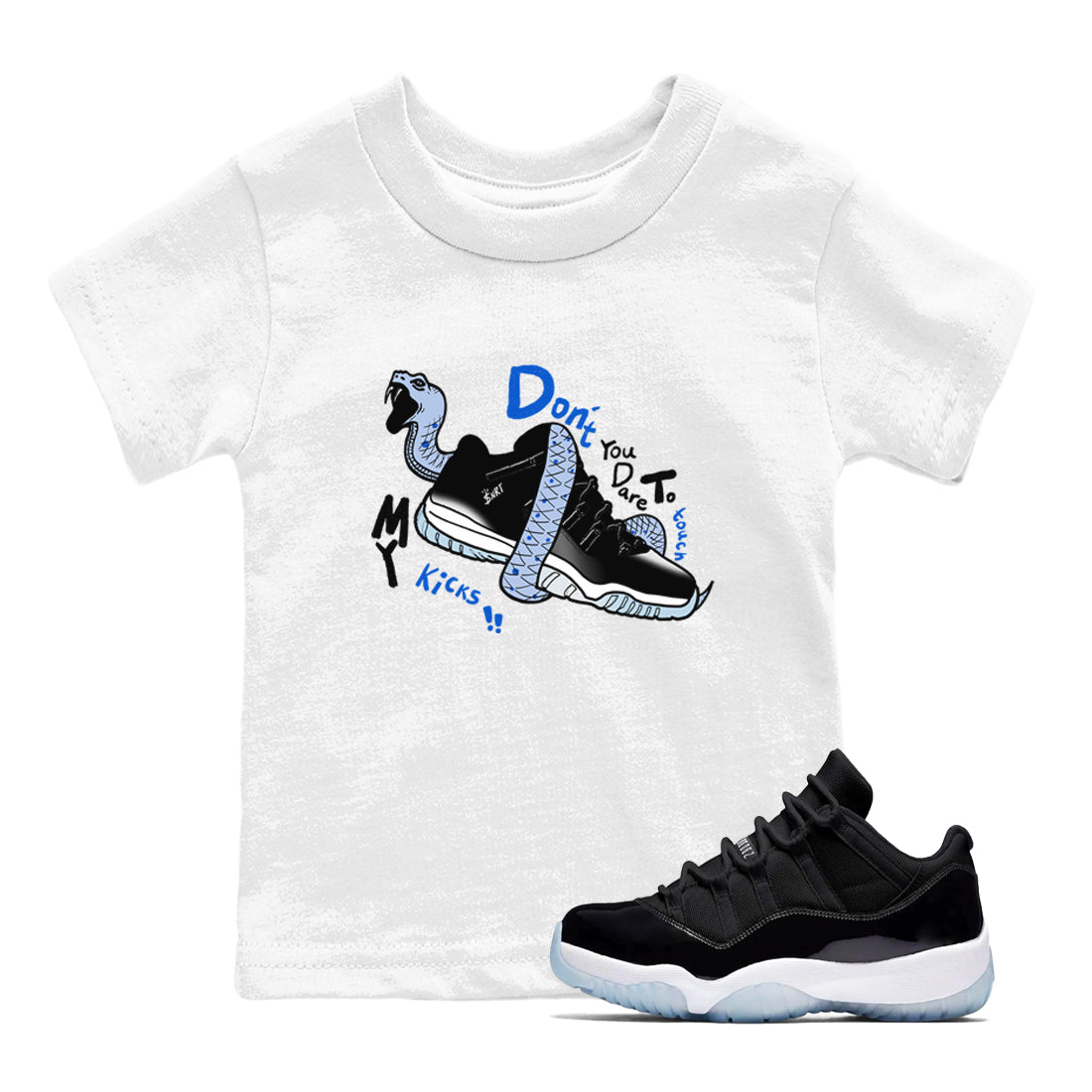 Don't Touch My Kicks snkmatch Tees Kids - Air Jordan 11 Black and Varsity Royal