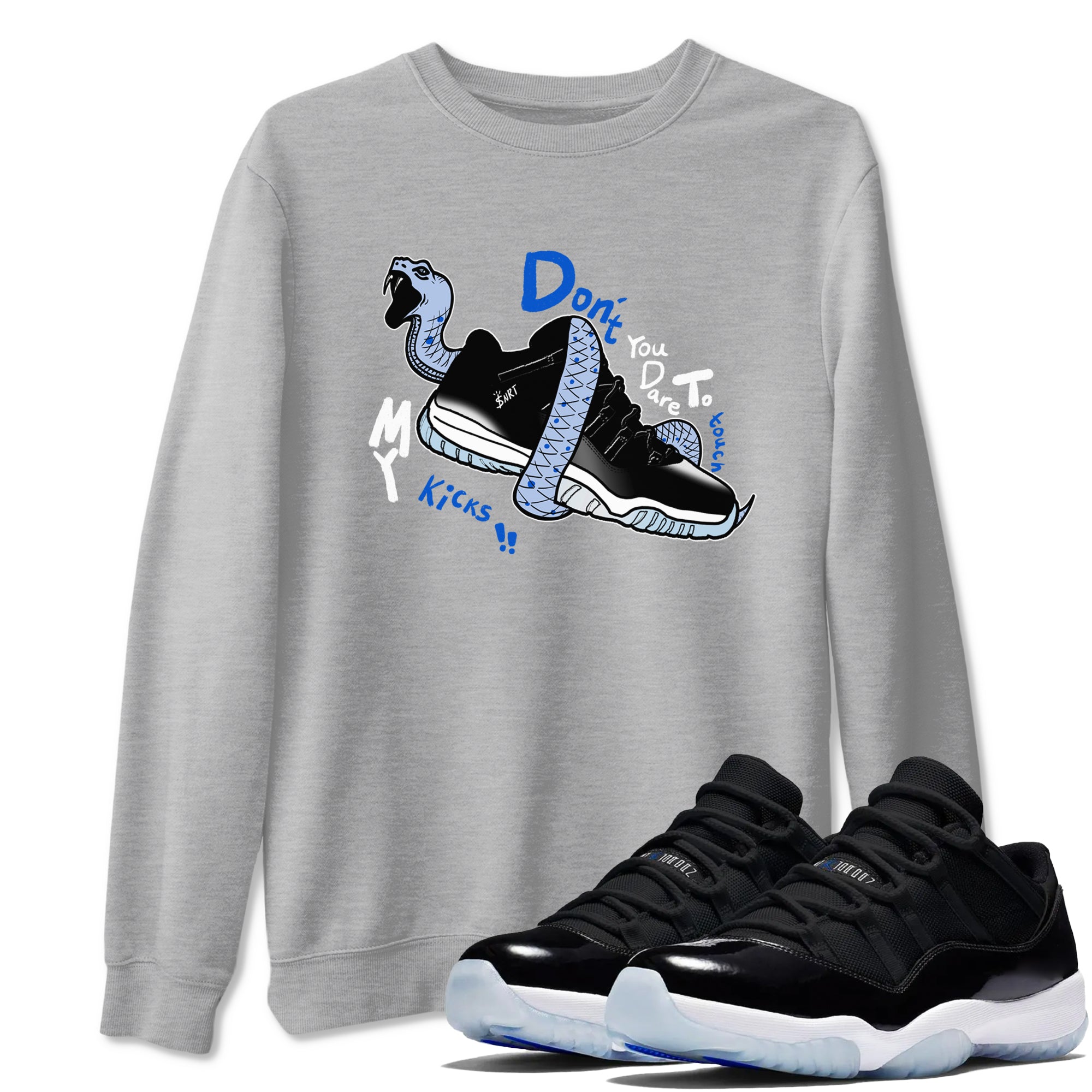 Don't Touch My Kicks snkmatch Tees - Air Jordan 11 Black and Varsity Royal