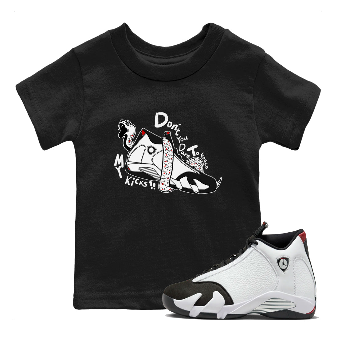 Don't Touch My Kicks snkmatch Tees Kids - Air Jordan 14 Black Toe