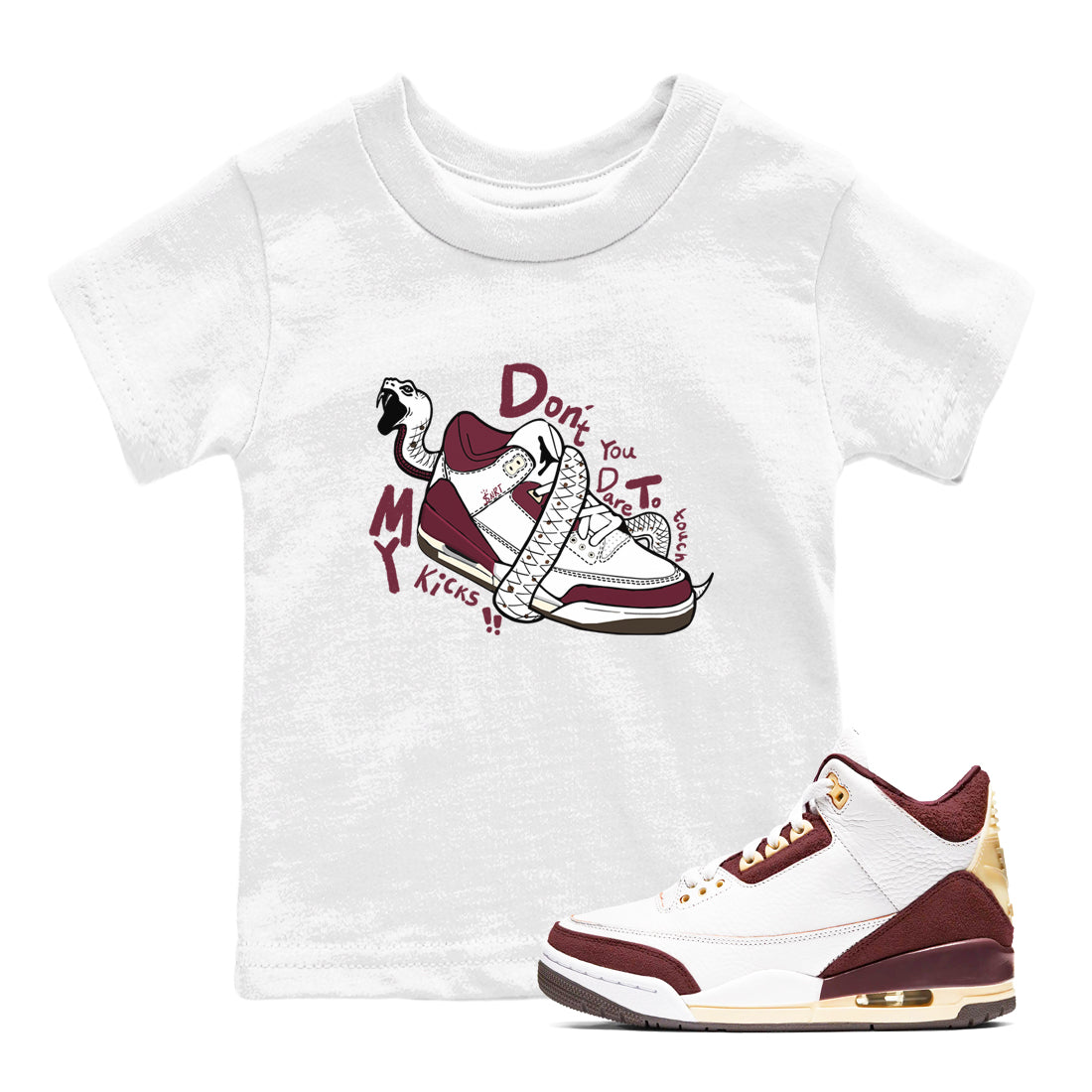 Don't Touch My Kicks snkmatch Tees Kids - Air Jordan 3 A Ma Maniere x Burgundy Crush