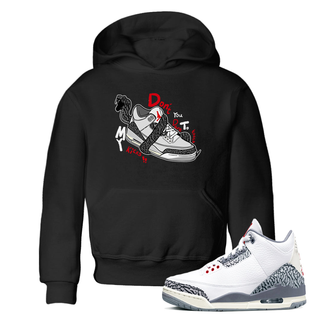 Don't Touch My Kicks snkmatch Tees Kids - Air Jordan 3 Cement Grey