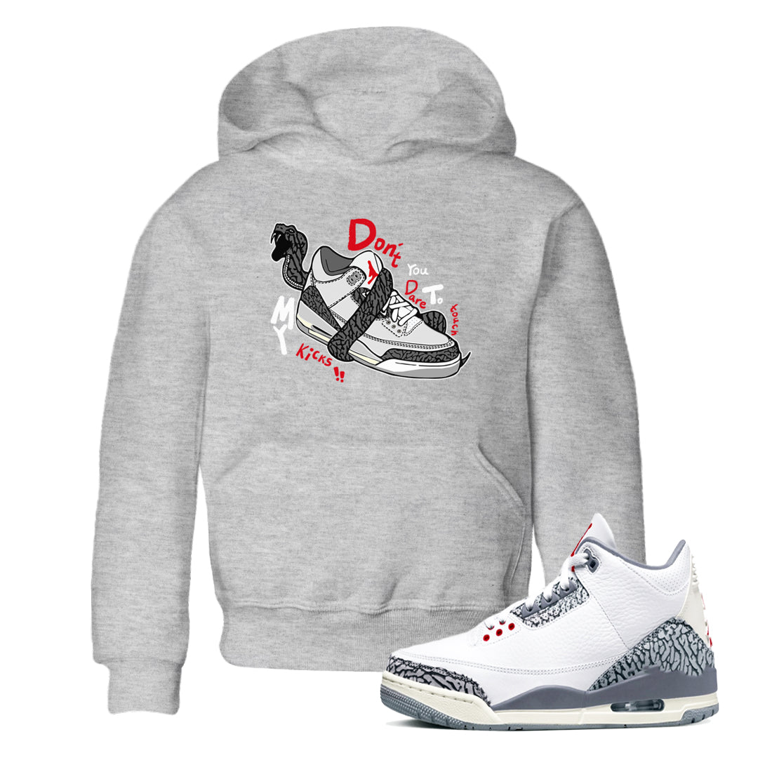 Don't Touch My Kicks snkmatch Tees Kids - Air Jordan 3 Cement Grey