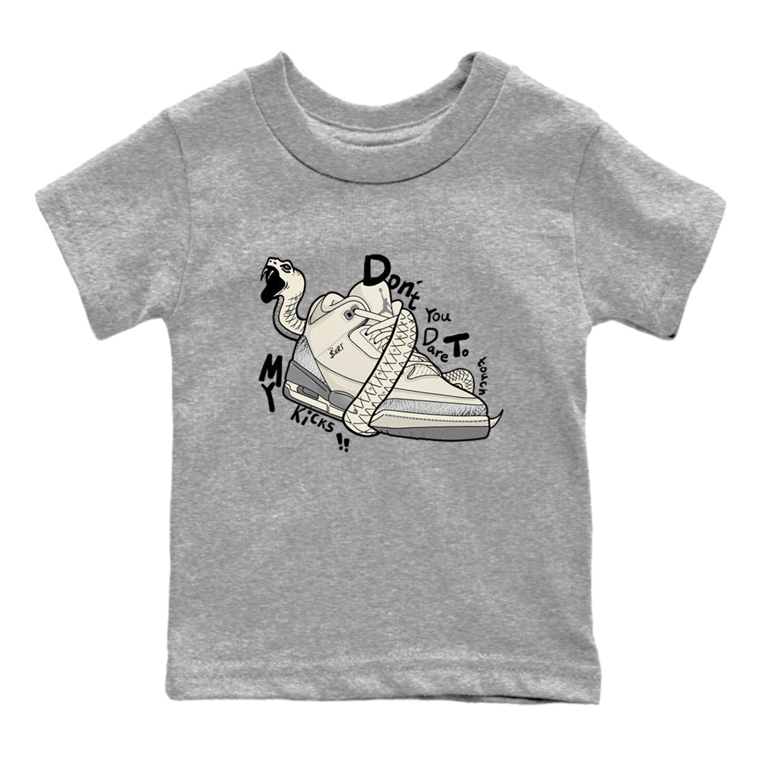 Don't Touch My Kicks snkmatch Tees Kids - Air Jordan 3 Sail and Cement Grey