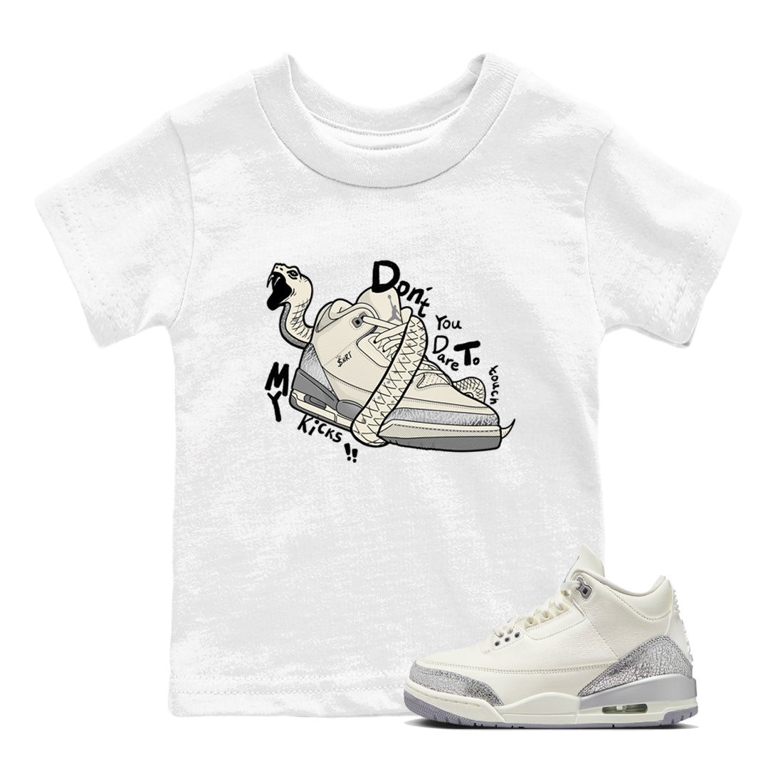 Don't Touch My Kicks snkmatch Tees Kids - Air Jordan 3 Sail and Cement Grey