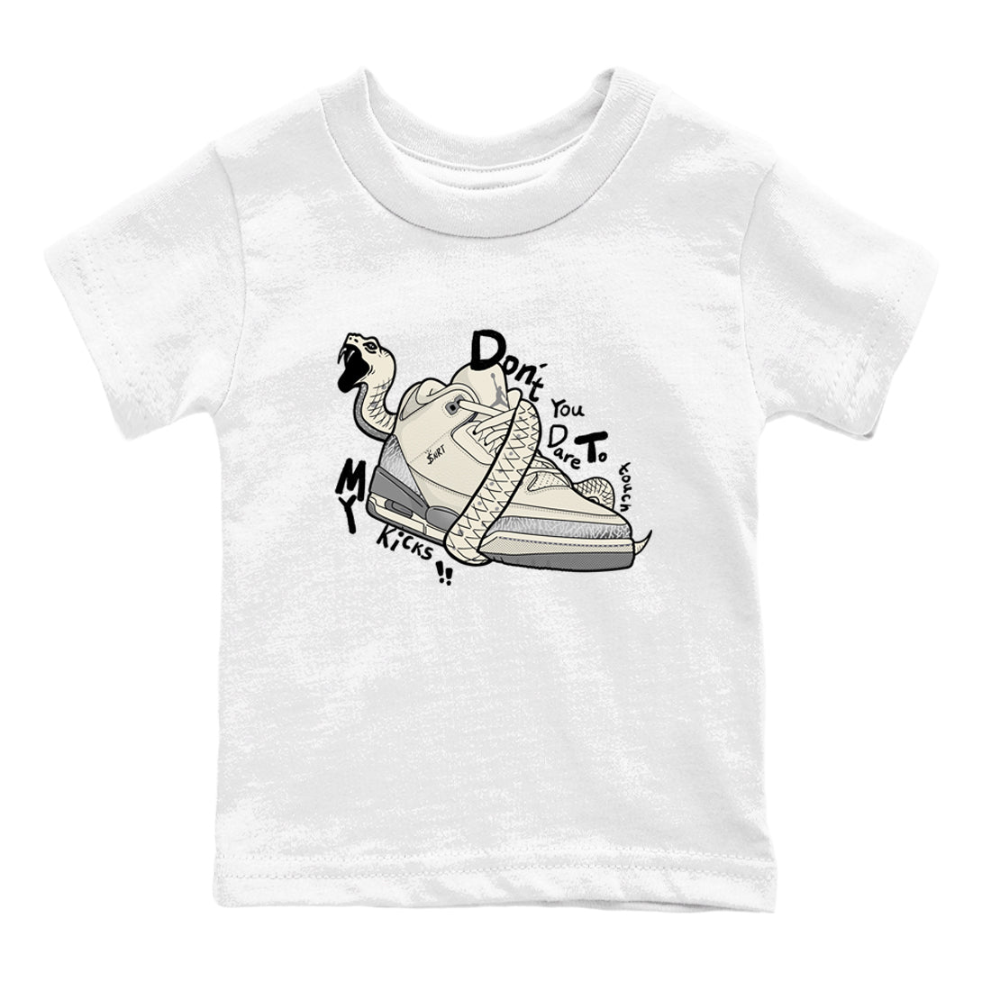 Don't Touch My Kicks snkmatch Tees Kids - Air Jordan 3 Sail and Cement Grey