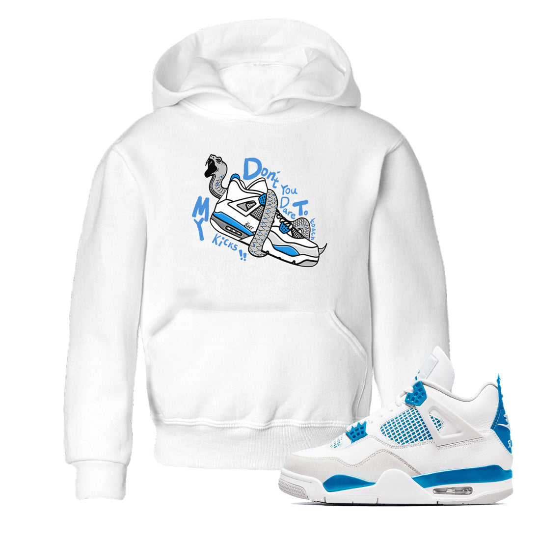 Don't Touch My Kicks snkmatch Tees Kids - Air Jordan 4 Military Blue