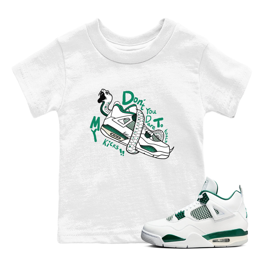 Don't Touch My Kicks snkmatch Tees Kids - Air Jordan 4 Oxidized Green
