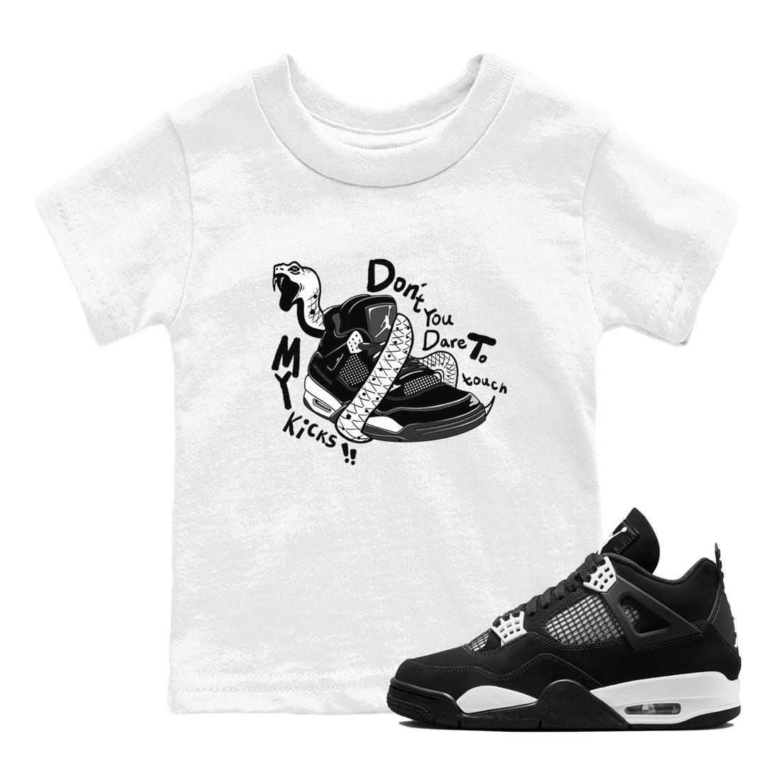 Don't Touch My Kicks snkmatch Tees Kids - Air Jordan 4 White Thunder