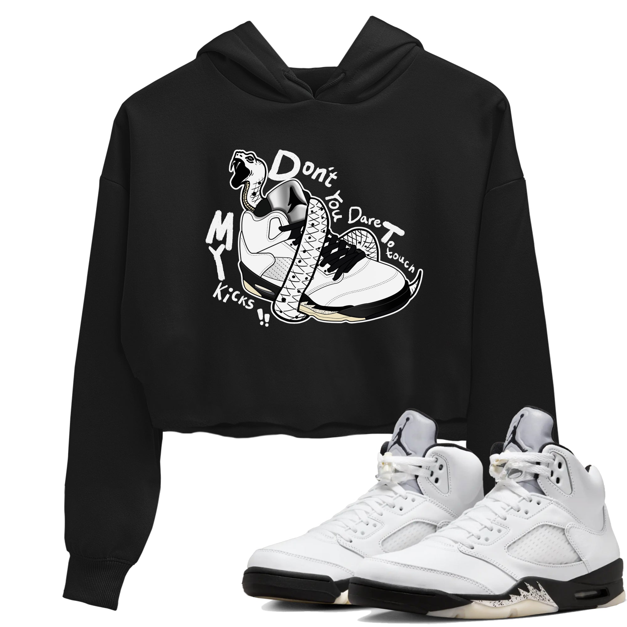 Don't Touch My Kicks snkmatch Women's Top - Air Jordan 5 White Black