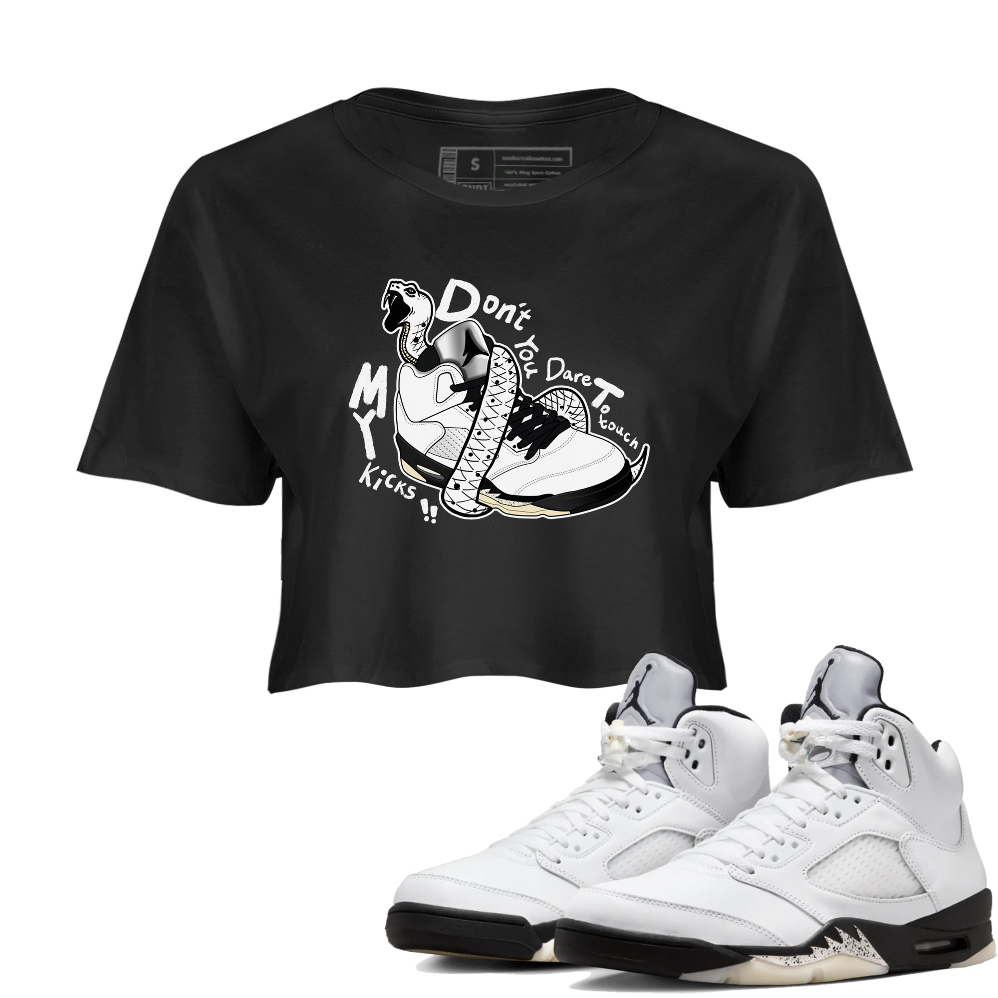 Don't Touch My Kicks snkmatch Women's Top - Air Jordan 5 White Black