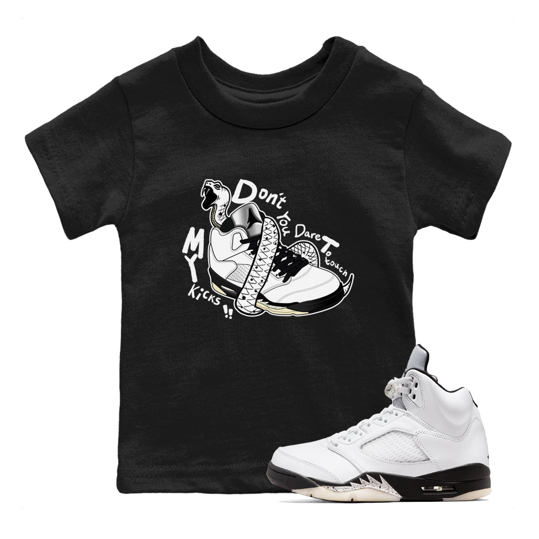 Don't Touch My Kicks snkmatch Tees Kids - Air Jordan 5 White Black