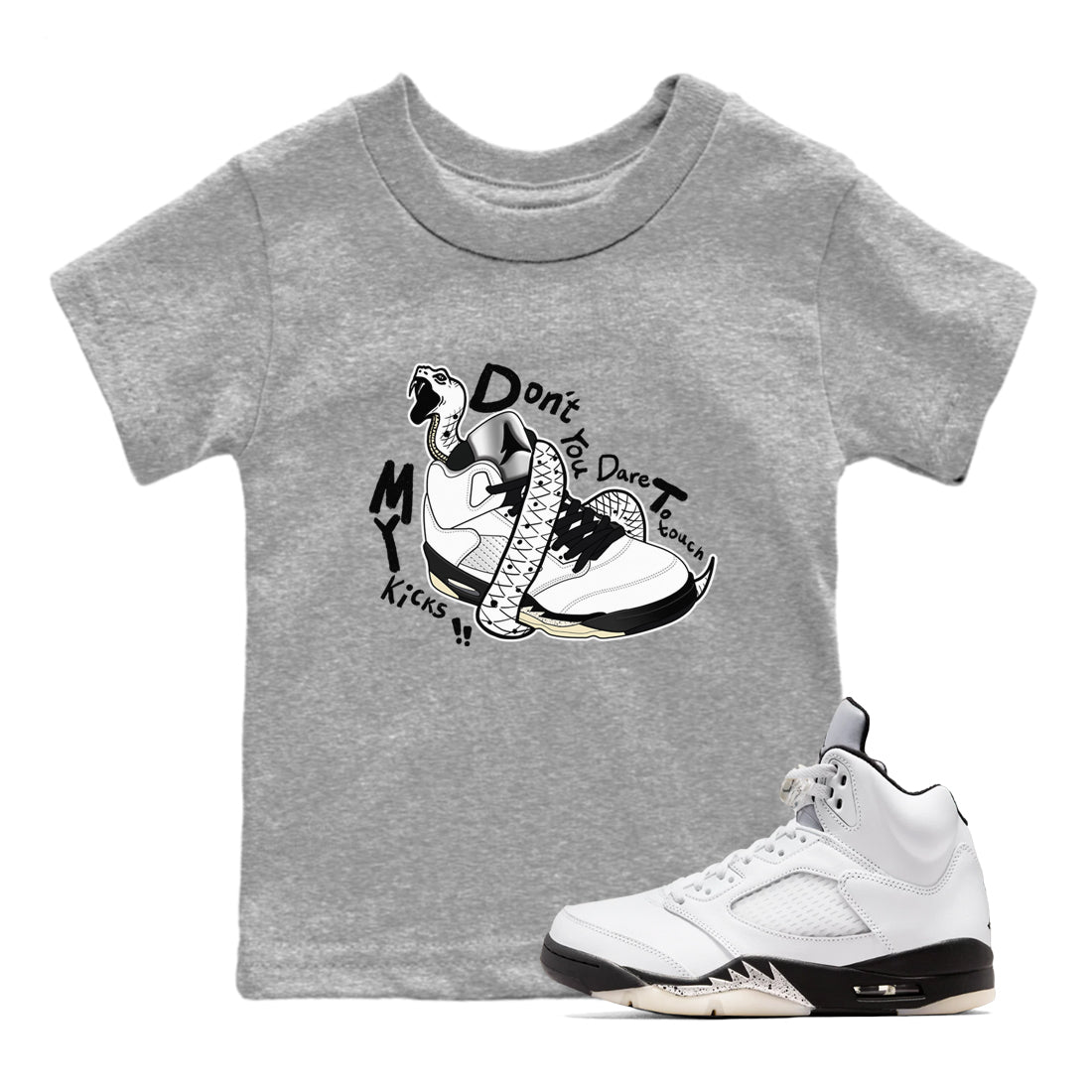 Don't Touch My Kicks snkmatch Tees Kids - Air Jordan 5 White Black