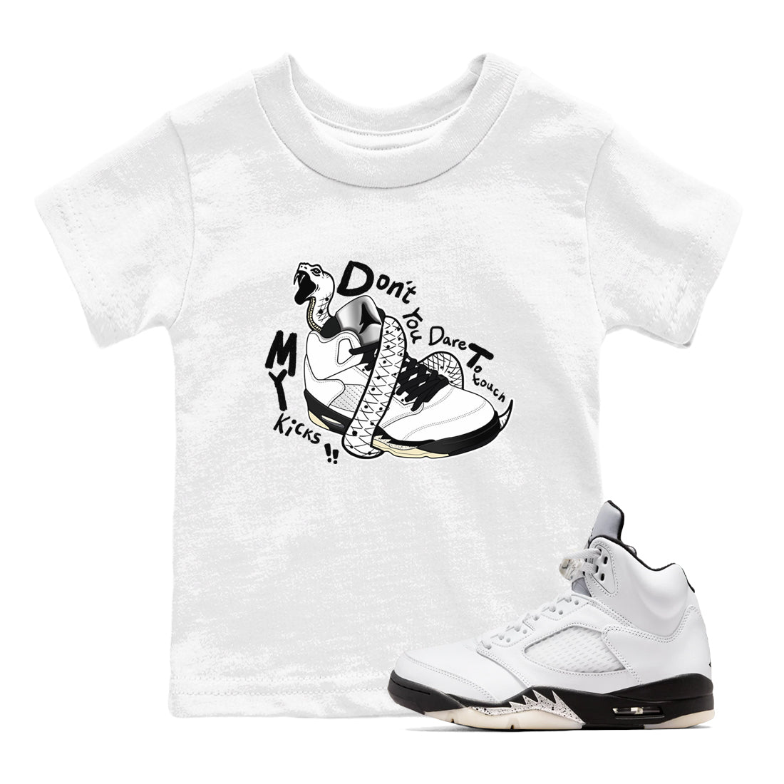 Don't Touch My Kicks snkmatch Tees Kids - Air Jordan 5 White Black