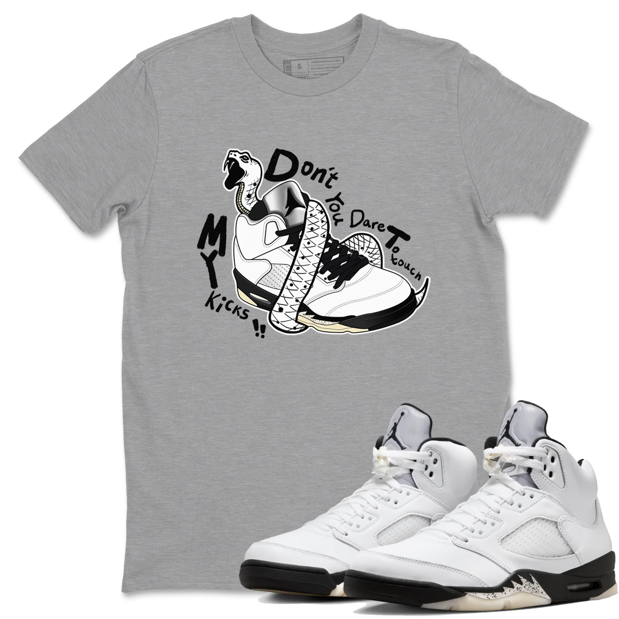 Don't Touch My Kicks snkmatch Tees - Air Jordan 5 White Black
