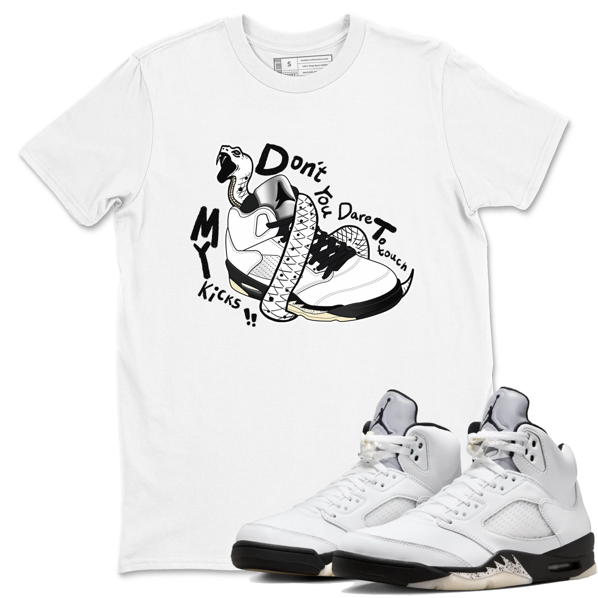 Don't Touch My Kicks snkmatch Tees - Air Jordan 5 White Black