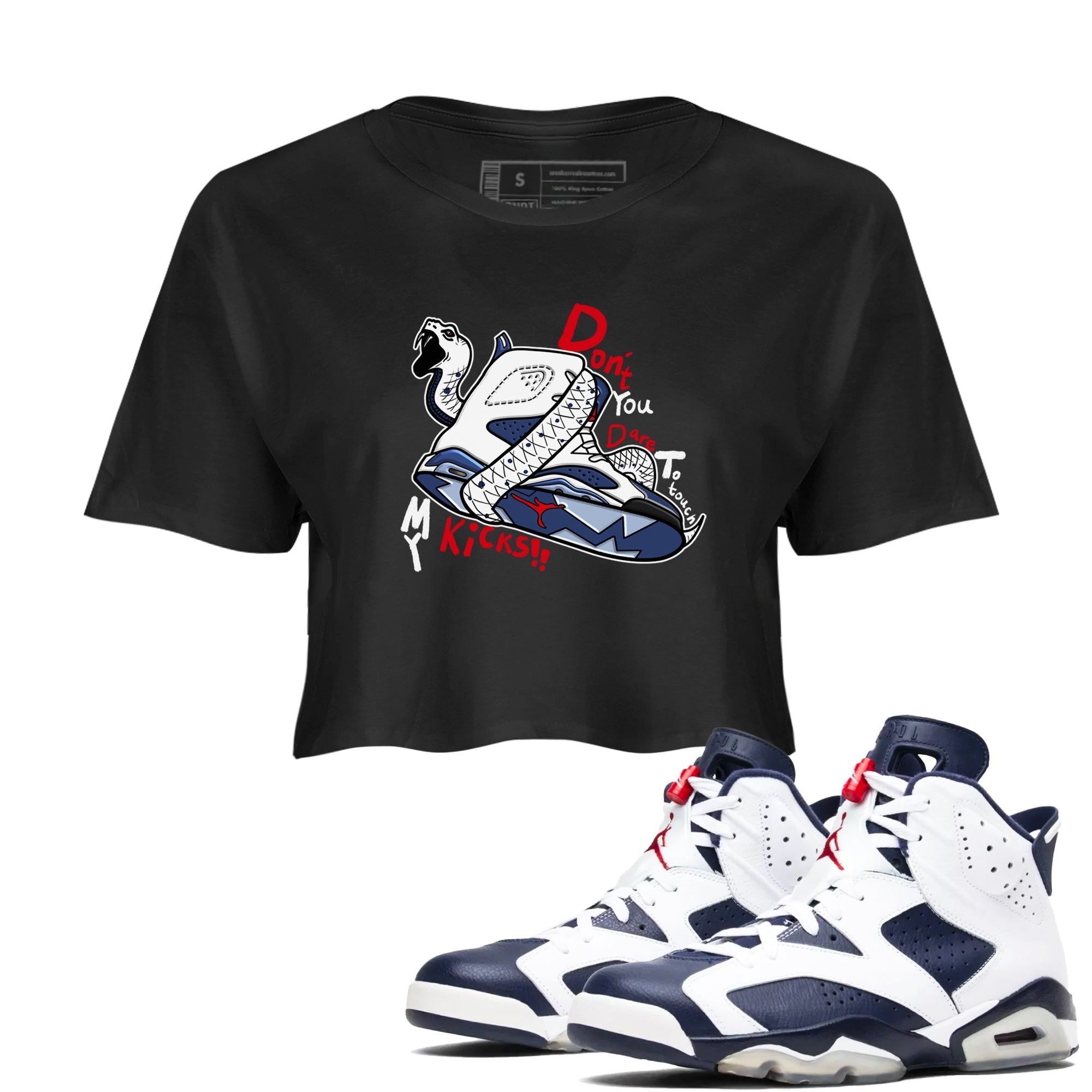 Don't Touch My Kicks snkmatch Women's Top - Air Jordan 6 White And Midnight Navy
