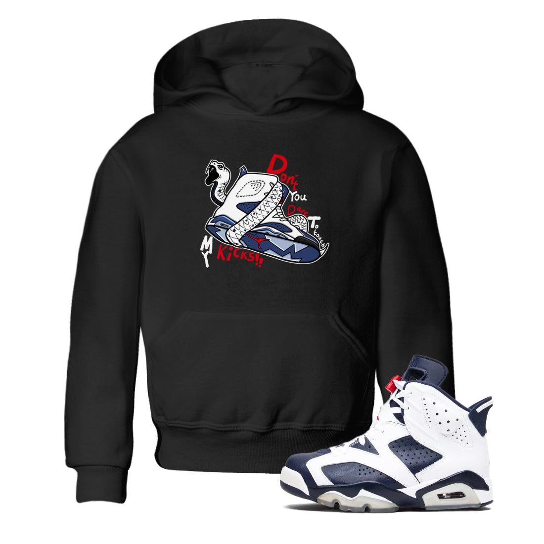 Don't Touch My Kicks snkmatch Tees Kids - Air Jordan 6 White And Midnight Navy