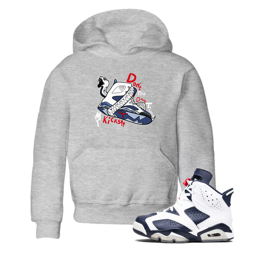 Don't Touch My Kicks snkmatch Tees Kids - Air Jordan 6 White And Midnight Navy