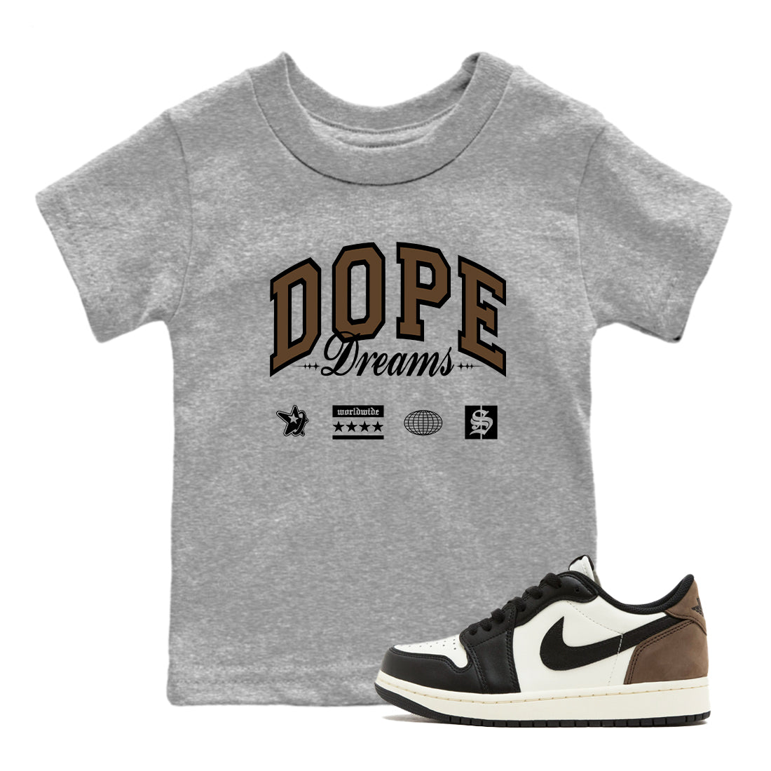 Dope Dreams snkmatch Tees Kids - Air Jordan 1 Mocha