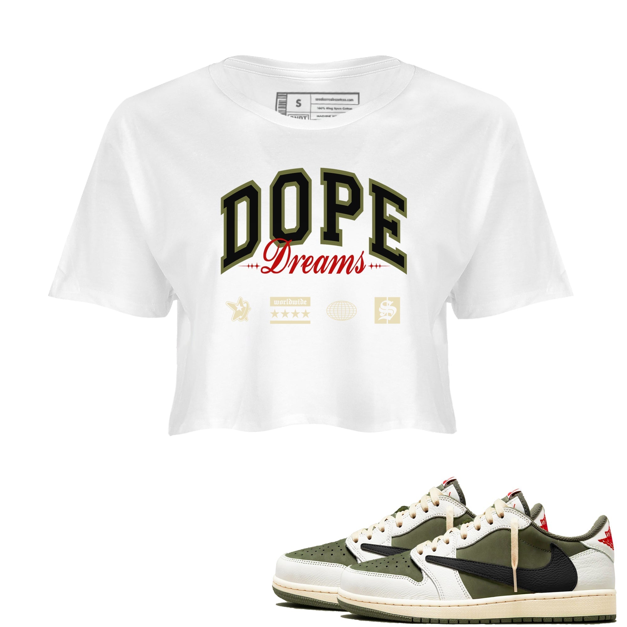 Dope Dreams snkmatch Women's Top - Air Jordan 1 Travis Scott Medium Olive