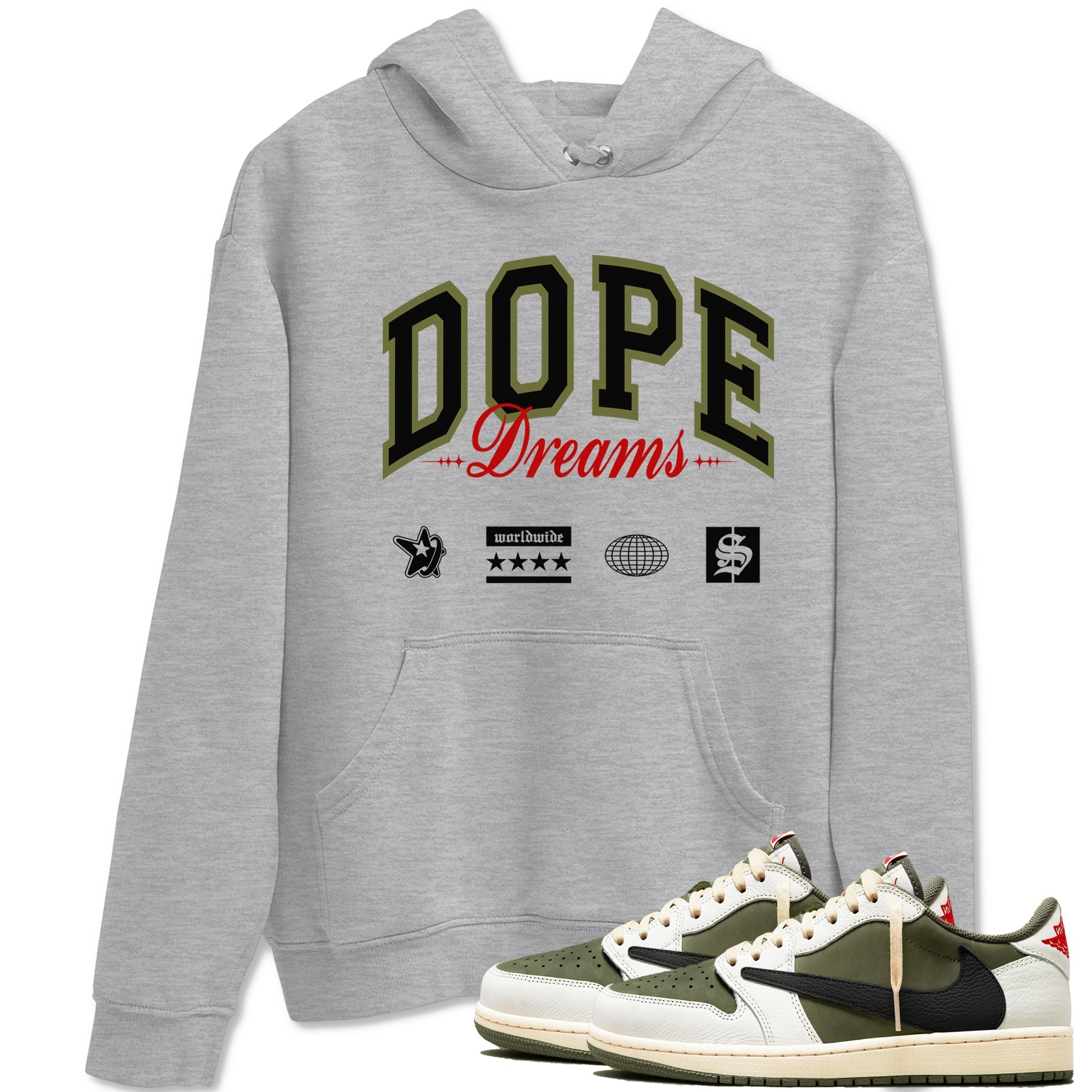 Dope Dreams snkmatch Tees - Air Jordan 1 Travis Scott Medium Olive