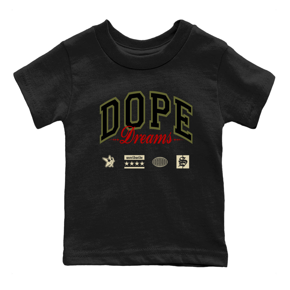 Dope Dreams snkmatch Tees Kids - Air Jordan 1 Travis Scott Medium Olive