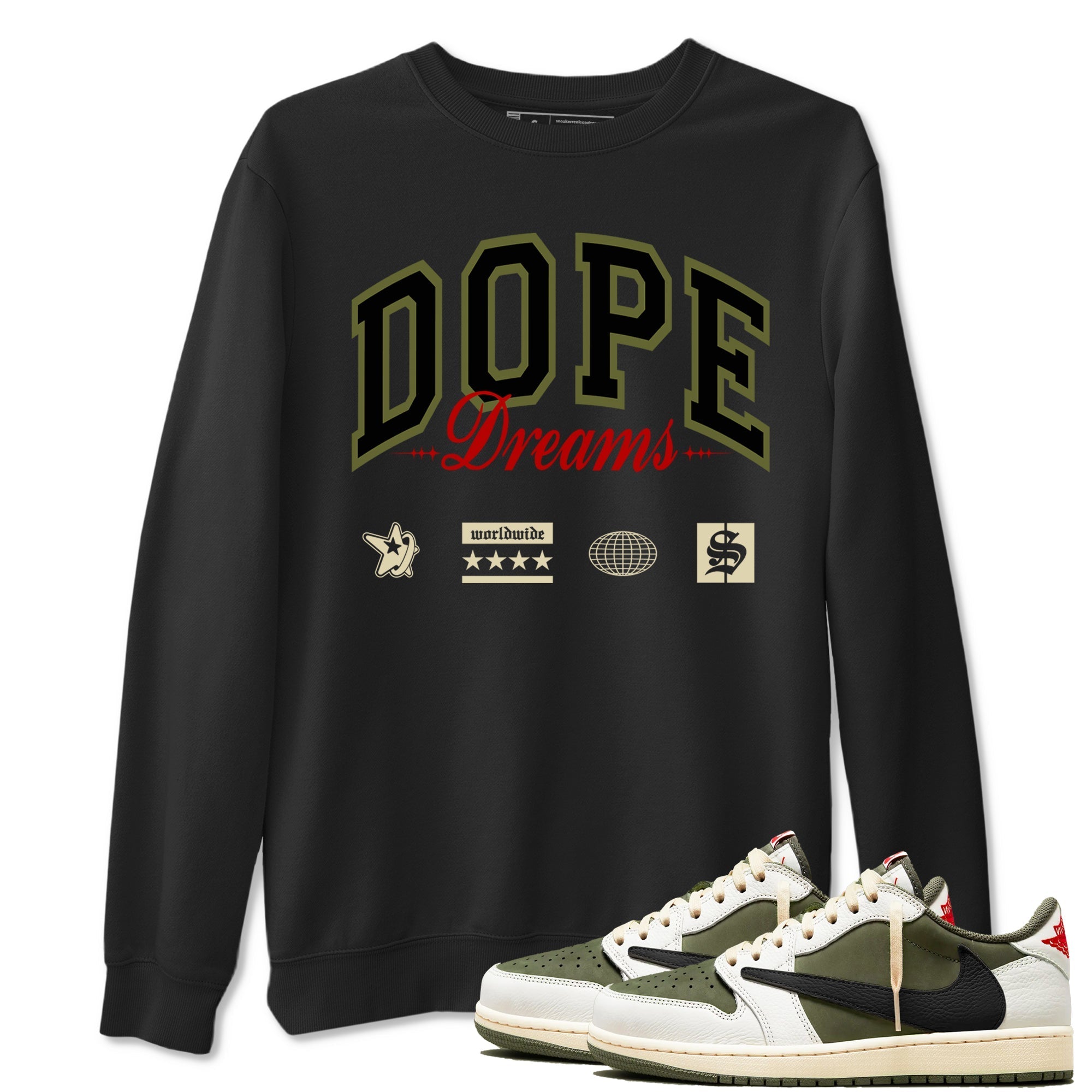 Dope Dreams snkmatch Tees - Air Jordan 1 Travis Scott Medium Olive