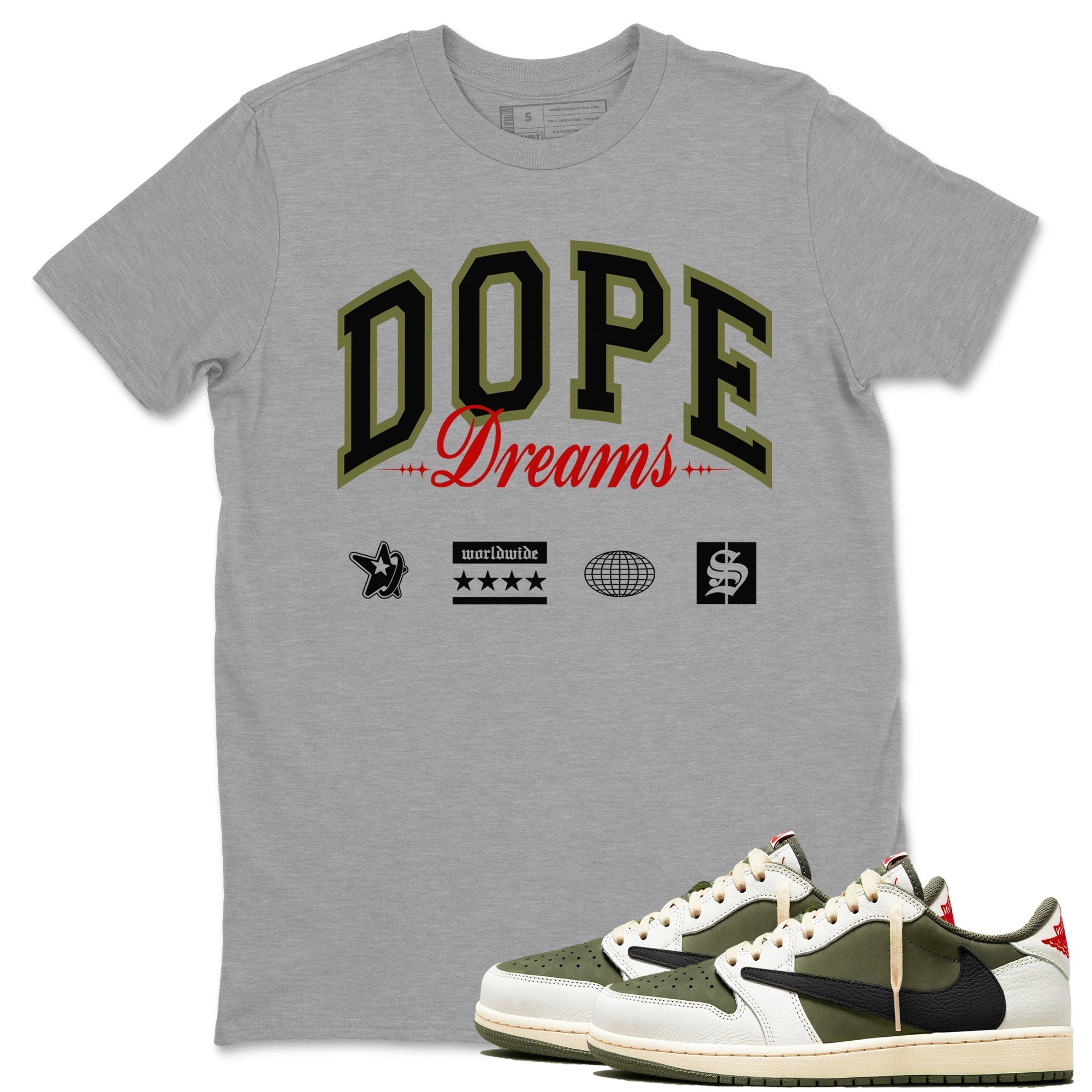 Dope Dreams snkmatch Tees - Air Jordan 1 Travis Scott Medium Olive