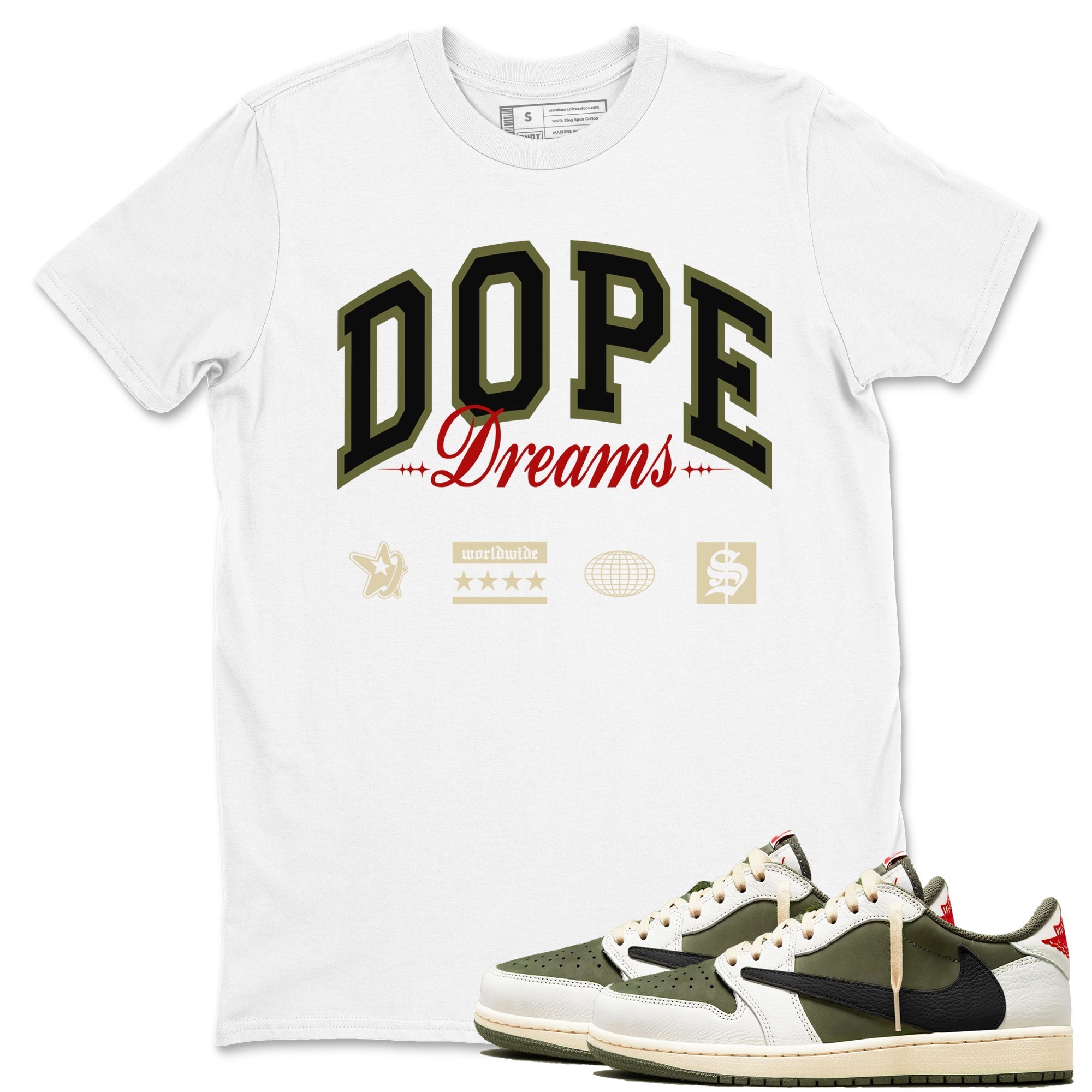 Dope Dreams snkmatch Tees - Air Jordan 1 Travis Scott Medium Olive