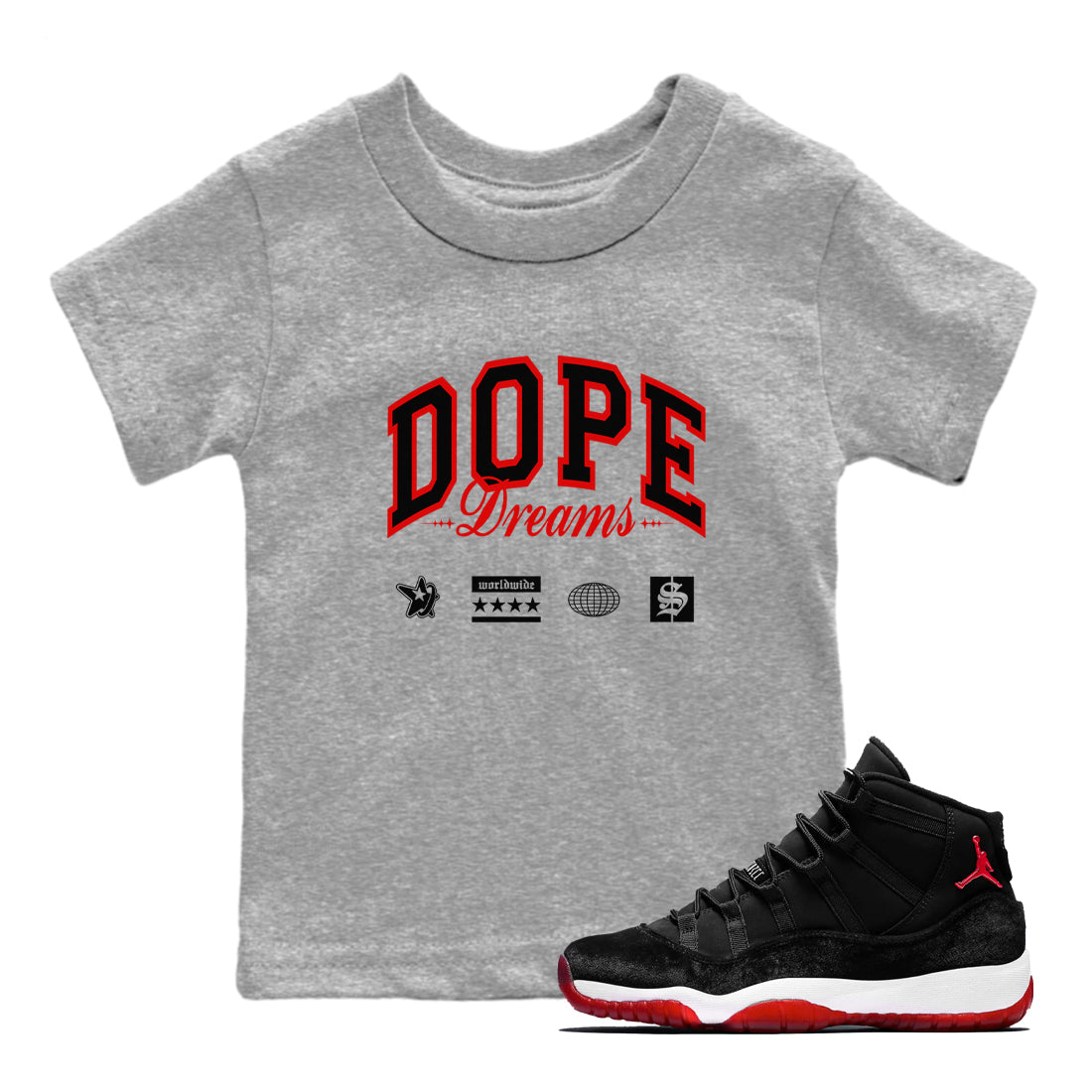 Dope Dreams snkmatch Tees Kids - Air Jordan 11 Bred Velvet