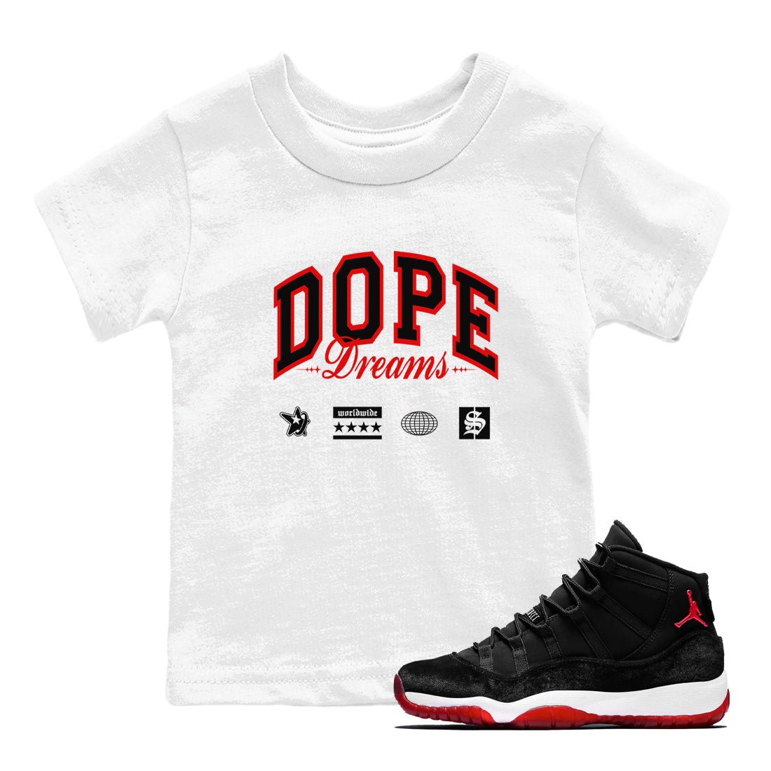 Dope Dreams snkmatch Tees Kids - Air Jordan 11 Bred Velvet
