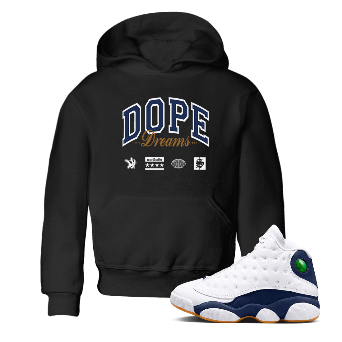 Dope Dreams snkmatch Tees Kids - Air Jordan 13 Midnight Navy