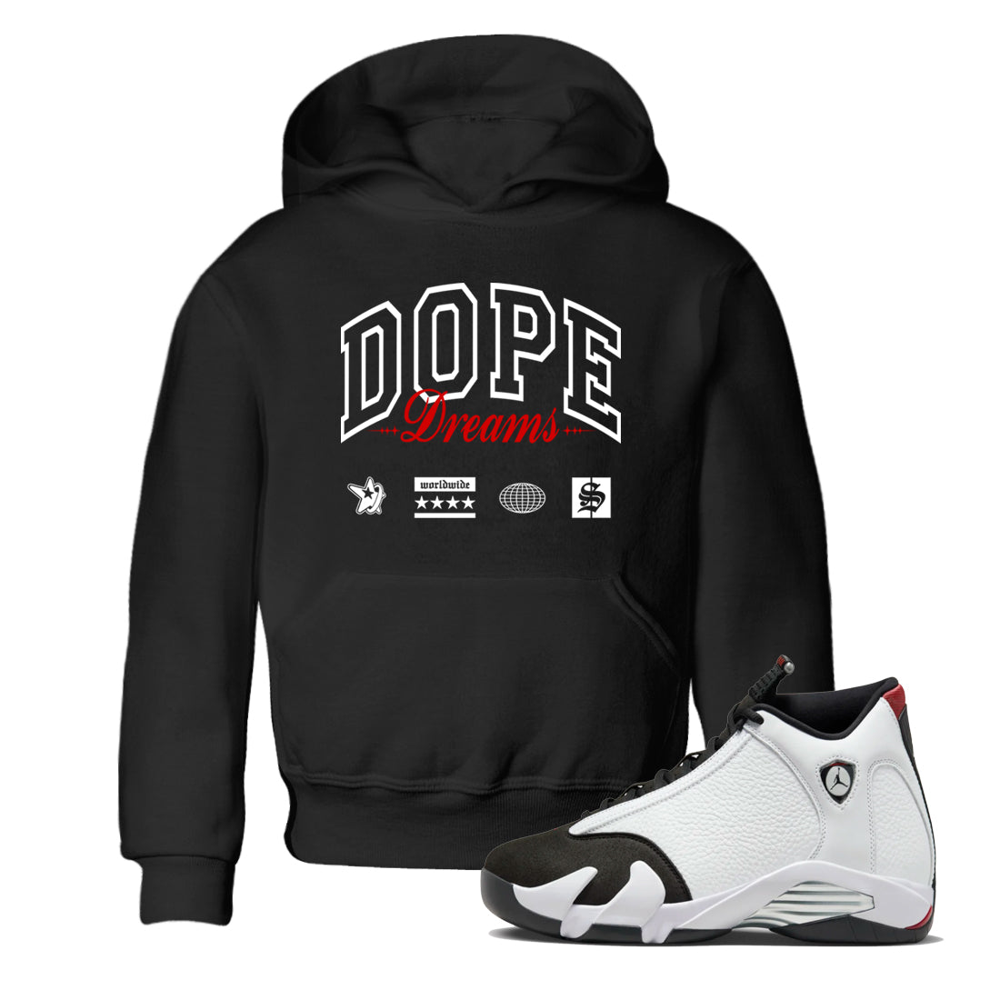 Dope Dreams snkmatch Tees Kids - Air Jordan 14 Black Toe