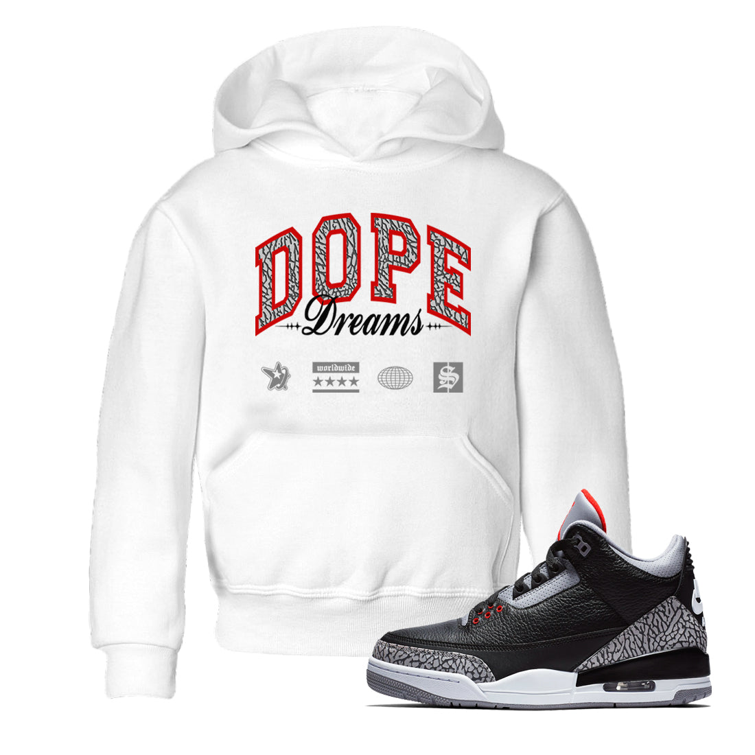 Dope Dreams snkmatch Tees Kids - Air Jordan 3 Black Cement