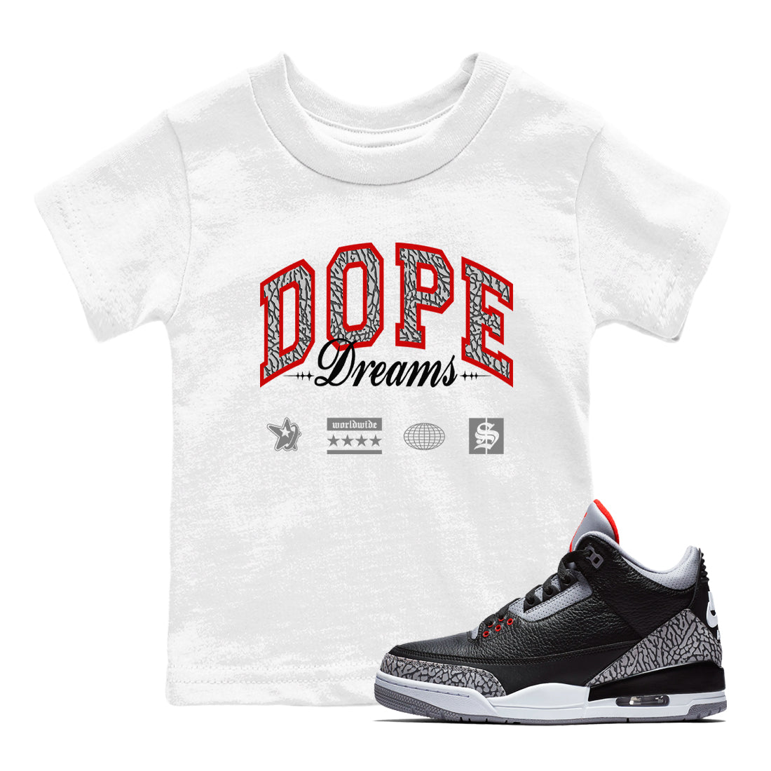 Dope Dreams snkmatch Tees Kids - Air Jordan 3 Black Cement
