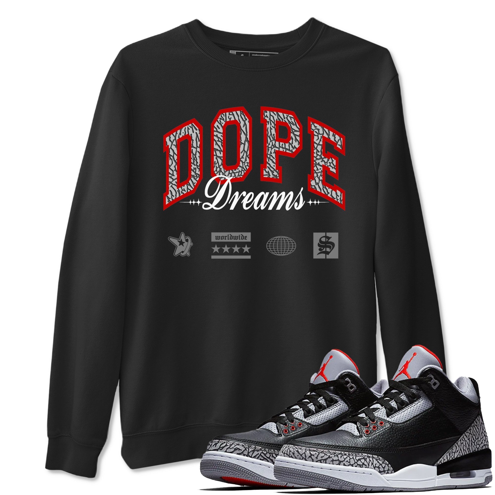 Dope Dreams snkmatch Tees - Air Jordan 3 Black Cement