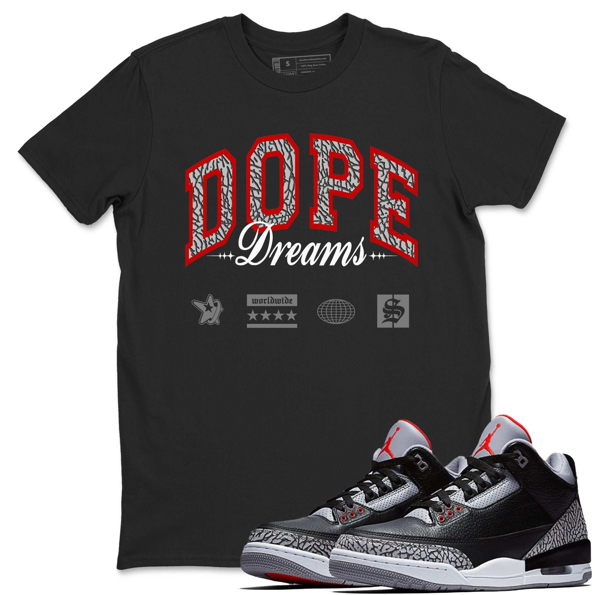 Dope Dreams snkmatch Tees - Air Jordan 3 Black Cement