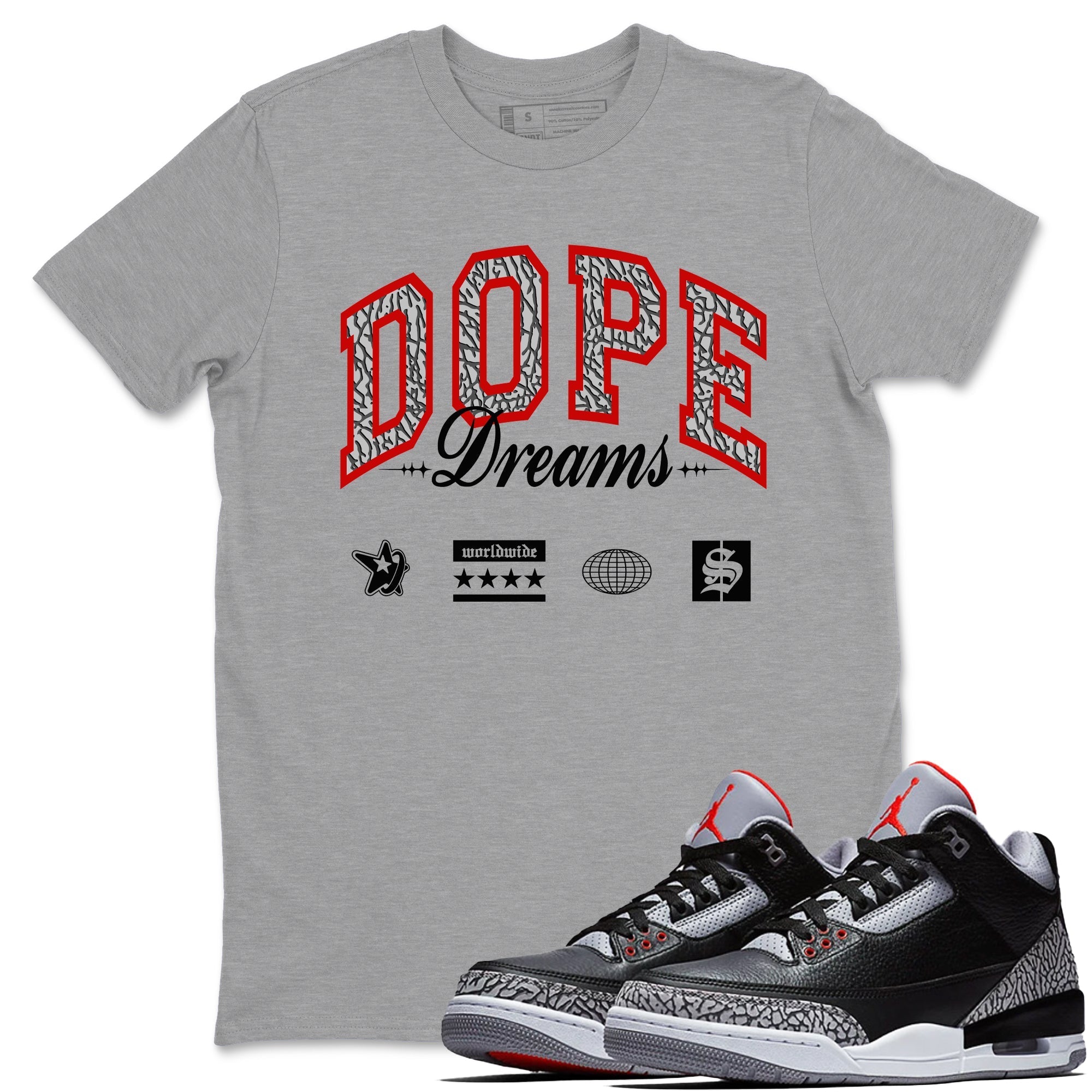 Dope Dreams snkmatch Tees - Air Jordan 3 Black Cement