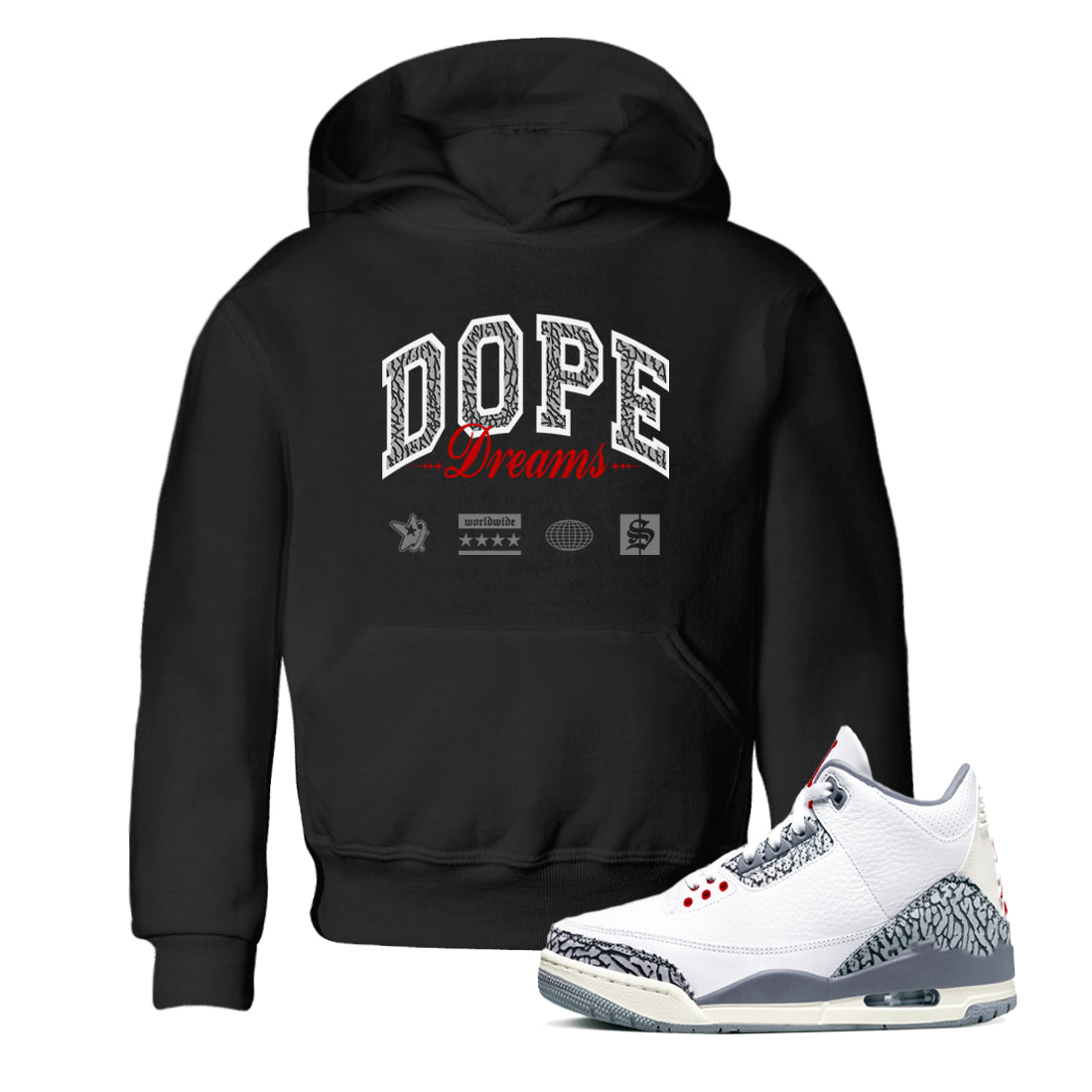 Dope Dreams snkmatch Tees Kids - Air Jordan 3 Cement Grey