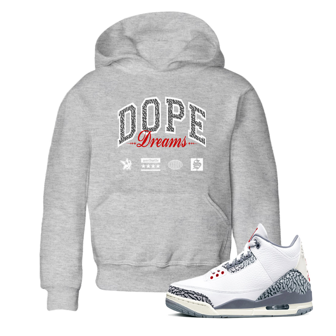 Dope Dreams snkmatch Tees Kids - Air Jordan 3 Cement Grey
