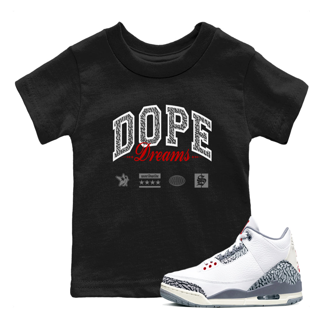 Dope Dreams snkmatch Tees Kids - Air Jordan 3 Cement Grey
