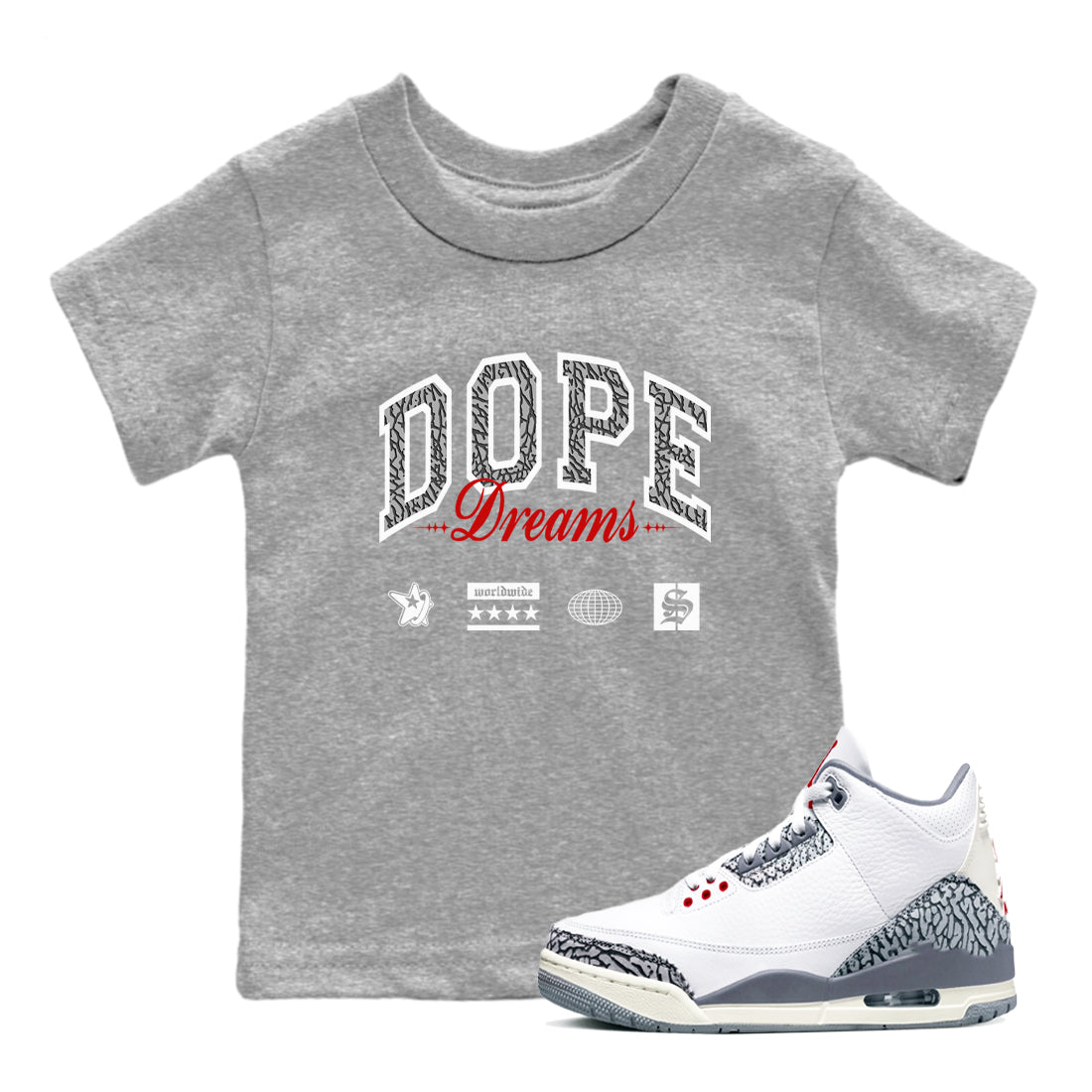 Dope Dreams snkmatch Tees Kids - Air Jordan 3 Cement Grey