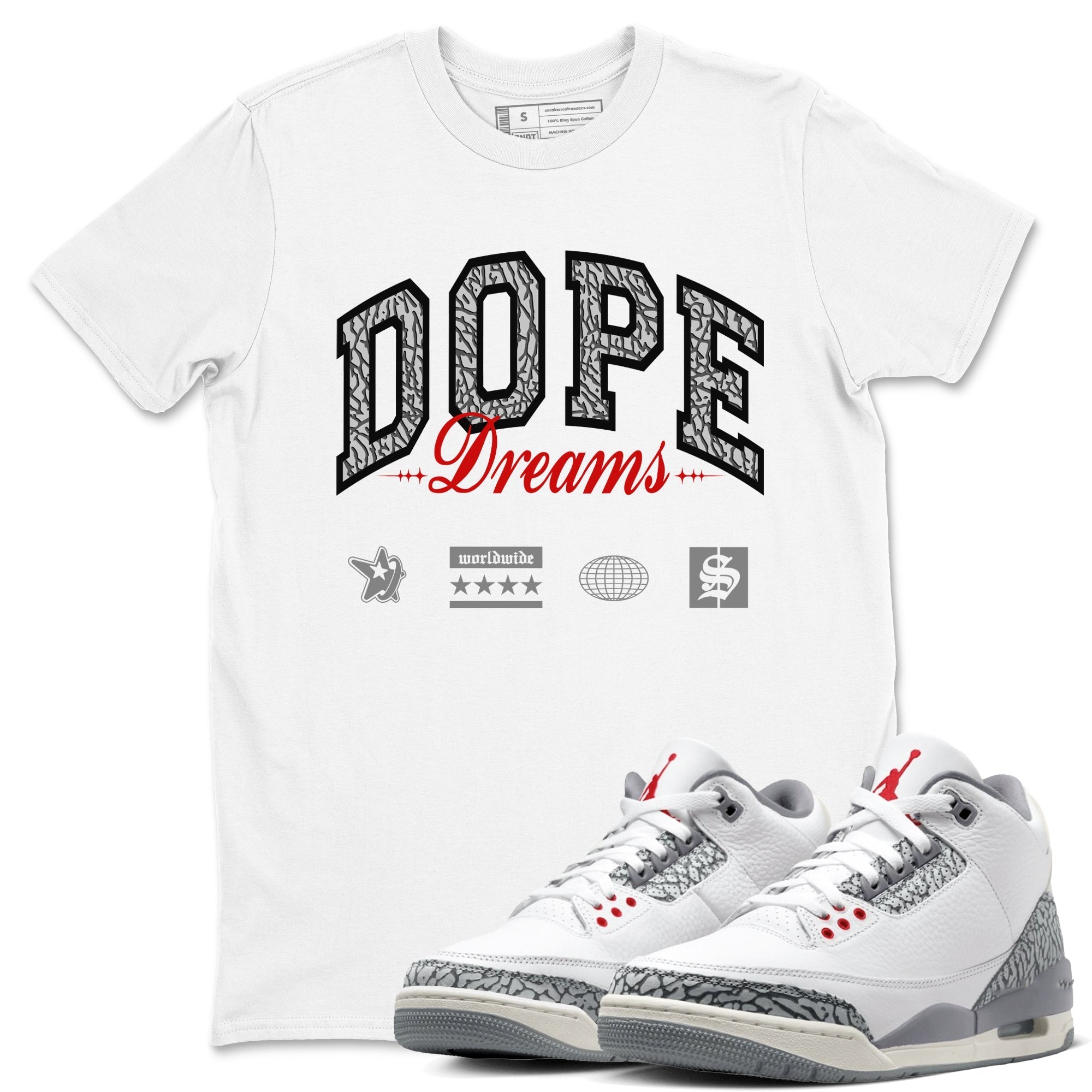 Dope Dreams snkmatch Tees - Air Jordan 3 Cement Grey